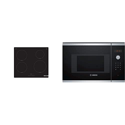 Bosch PUE611BB5B Induction hob, 60 cm, Black, Serie 4, Built in & Bosch Serie 4 BFL523MS0B Built In Microwave - Stainless Steel