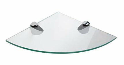 BSM Marketing Black, White or Clear 250mm (10“ approx) 6mm thickness Toughened Glass Corner Shelves for Bathroom Bedroom Kitchen Office with Larg