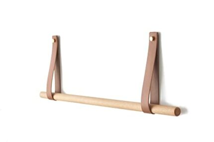 anaan Bridge Clothes Rail with Leather Strip Wall Coat Rack Shelf Hanger Wall Mounted Made of Beech Wood Modern Scandinavian Design 23.6 inch