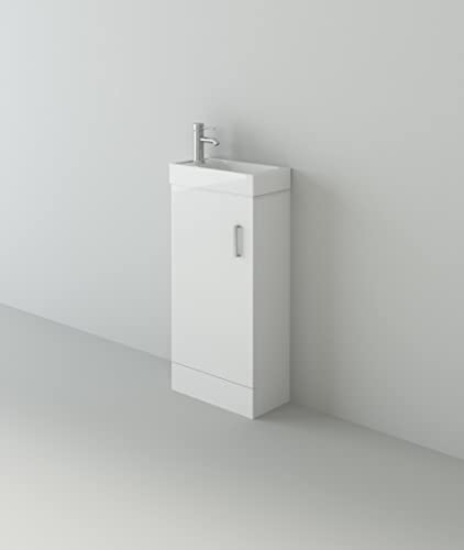 VeeBath Bathroom Cloakroom Vanity Basin Cabinet Unit Free Standing White High Gloss Sink Storage Furniture (Sheen)