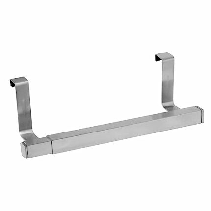 Fackelmann Extendable Towel Rail, Tea Towel Holder, Rail with Hook, Adjustable 20cm to 24cm, Stainless Steel, Silver