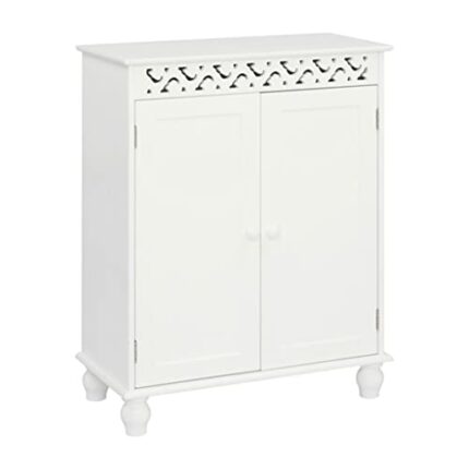 WALNUT Bathroom Floor Storage Cabinet With 2 Door Shelves 60x34.5x77CM Carved Cabinet White