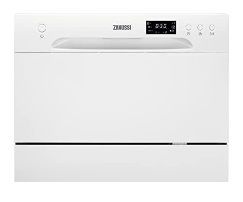 Zanussi ZDM17301WA Freestanding Counter Top Dishwasher, Compact Dishwasher, 55 cm Width, 6 Place Settings, 6 Programmes, Residual Drying, 52dB, W