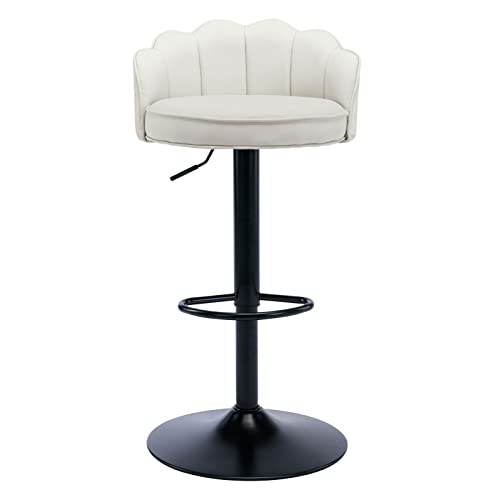 Leather White Counter Height Barstools Set of 2 Upholstered Adjustable Swivel Bar Stools Kitchen Island Chairs Black Metal Footrest and Base for