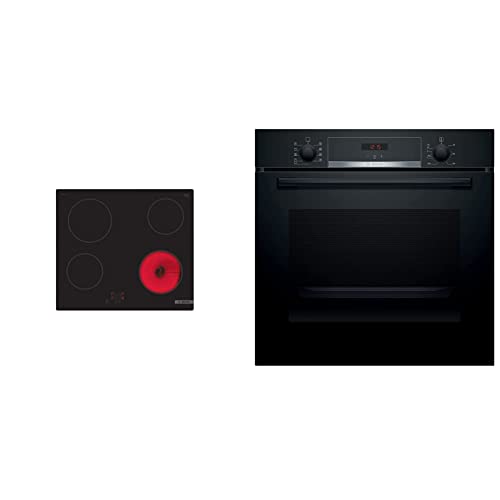 Bosch PKE61RAA8B Electric hob, 60 cm, Black, Serie 2, Built in & HBS534BB0B Serie 4 Built-in Oven with EcoClean Direct, Cleaning Assistance, 3D H
