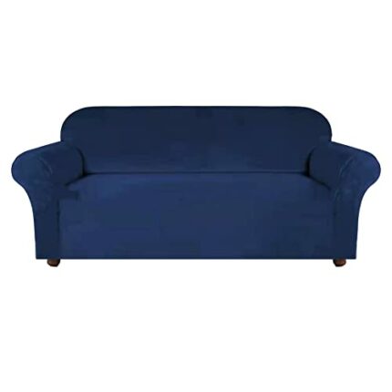Sofa Covers 2 Seater Velvet Super Stretch Pure Color Sofa Slipcovers Friendly Elastic Furniture Protector Washable Couch Cover, Blue
