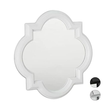 Relaxdays Nostalgic Wall Mirror, Hanging Vintage Mirror, Wall Decoration, Plastic Frame, HxW: 39.5 x 39.5cm, White