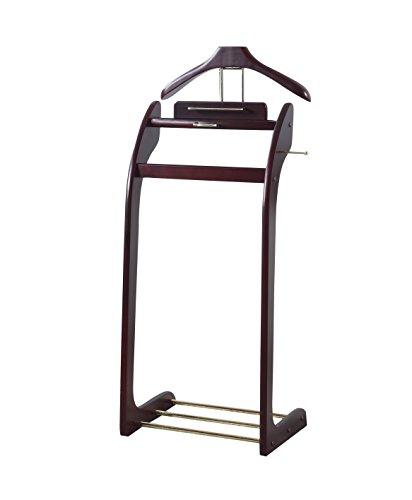 Proman Products Windsor Suit Valet Stand VL16140 with Contour Hanger, Tray, Trouser Bar, Tie Bar and Shoe Rack, 17" W x 14" D x 40" H, Mahogany