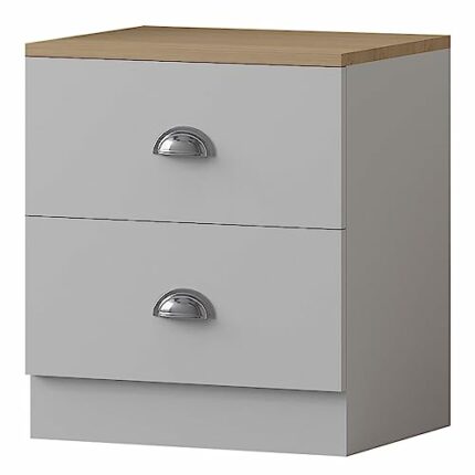 FWStyle Esher 2 Drawer Bedside Cabinet with Metal Handles and Runners.Anti-Bowing Drawer Support,Matt Grey