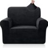 FreeBiz Sofa Covers 1 Seater Elastic Fabric Slipcovers Stretch Couch Slip Cover Plush Protector for Kids Pets Living Room Black