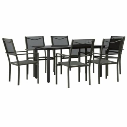 vidaXL Garden Dining Set 7 Piece, Table and Chair for Patio Terrace, Outdoor Dining Set with Table, Lounge Set, Black Steel and Textilene