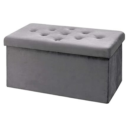 BRIAN & DANY Storage Ottoman Foldable Velvet Footstool Bench with Lid Toy Storage Box, 76 x 38 x 38 cm, Gray