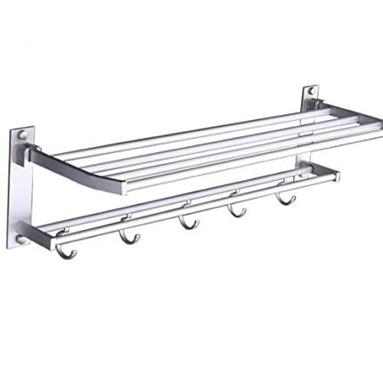 HIGOH Towel Racks,Bathroom Towel Rack Wall Mounted Towel Holder,2 Layer Aluminum Wall-Mounted Shower Shelf,Metal Bathroom Towel Coat Rack Shower