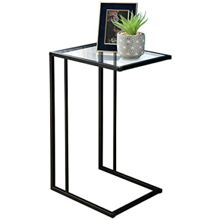Tok Mark Traders Sofa Side Table End Table Coffee Table Tempered Glass Top Metal Frame Nightstand Table Beside Table Black