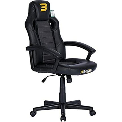 BraZen Salute PC Office Computer Racing Gaming Chair For Adults Ergonomic PU Leather Adjustable Seat with Armrest - Black - from largest British