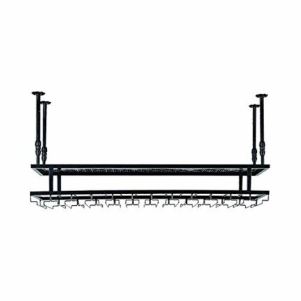 PIBM Ceiling Wine Rack Suspension Fashion Creative Wine Glass Rack Bar Wine Bottle Rack European Style Goblet Holder Double Layer J111, Black , L