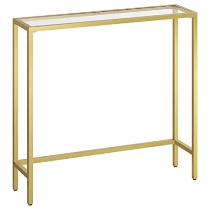 HOOBRO Console Table, Tempered Glass Sofa Table, Gold Hallway Table, Slim Entryway Table, 75 x 22 x 80 cm, Modern Display Table for Living Room,