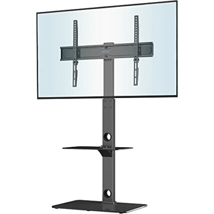 BONTEC Universal Floor TV Stand for 30-70 inch LED OLED LCD Plasma Flat Curved Screens, Height Adjustable Tall TV Stand with 2-Tier Tempered Glas