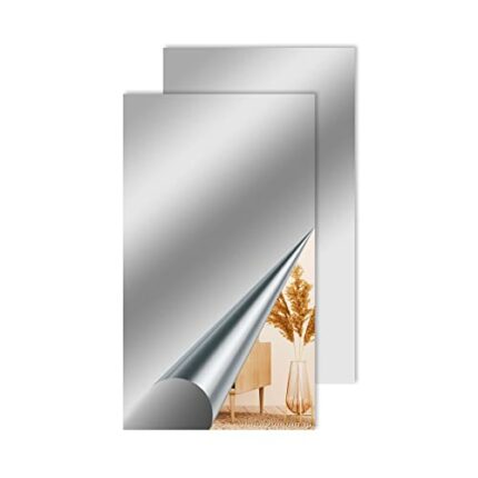 Zoyiancy Self Adhesive Mirror, 2Pcs Plastic Mirror Sheet, 27.6×15.7 Inch Mirror Sheets Self Adhesive, Mirror Wall Decor for Living Room Bedroom B