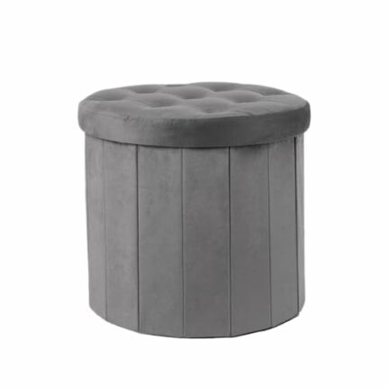 OHS Round Ottoman Storage Matt Velvet, Grey Ottoman with Lid Storage Ottomans for Bedroom Living Room Space Saving Organising Storage Box, Charco