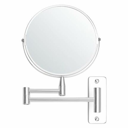 BELLE VOUS Chrome Wall Mounted Extendable 360° Swivel Mirror - 5X Magnification - 22 x 20.7cm/8.66 x 8.14 inches - Double-Sided Rotating Stainles