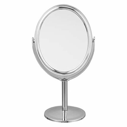 FRCOLOR Double- Sided Makeup Mirror Swivel Mirror with Stand Vintage Tabletop Mirror for Bathroom Bedroom Home Decoration (Silver)