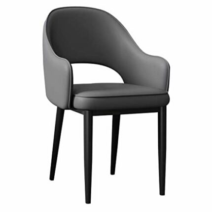 RILOOP Armchairs Leather Kitchen Dining Chairs with Ergonomic Armrests Backrest and Metal Legs for Home Restaurant/Gray/Black Leg