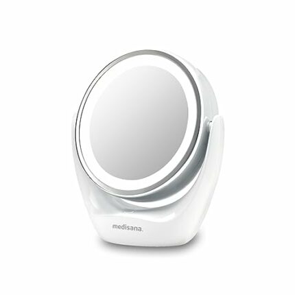Medisana CM 835 round make-up mirror - Table mirror with LED lighting and 5x magnification - Make-up mirror with 360° swivel function