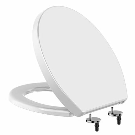 WHYFONE Soft Close Toilet Seat White Oval, Toilet Seat Soft Close with Quick Release for Easy Cleaning, Simple Top Fixing Toilet Seats with Adjus