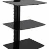 Mount-It! Floating Wall Mounted AV Entertainment Shelf for DVD Players, Cable Boxes, Audio, Gaming Systems, 3 Black Tempered Glass Height Adjusta