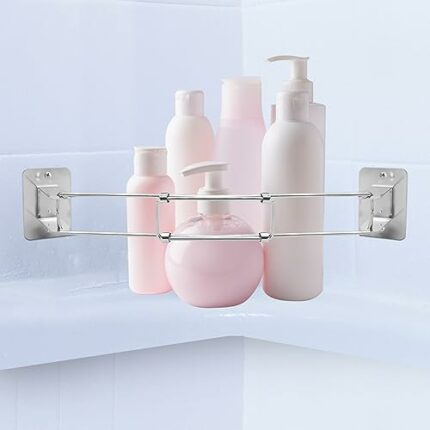 RV Shower Corner Storage Bar, Camper Travel Trailer RV Bathroom Storage Rods with Rotatable Bracket, Adjustable Camper Storage Organization Trail