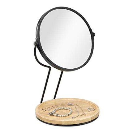 Navaris Cosmetic Mirror With Jewellery Tray - Table-Top Mirror For Makeup And Grooming - Double Sided With 2x Magnification - 29 x 17 x 17cm