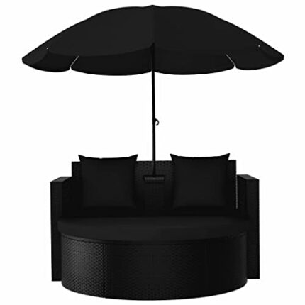 DLOETT Garden Bed with Parasol Black Resin Weave Rattan Outdoor Furniture Set for Outdoor Garden Furniture Camping Lounge Chairs