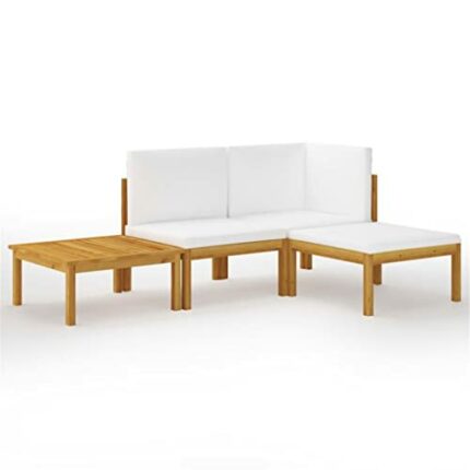 WODMB Garden Furniture 4 pcs with cushions Cream Solid Acacia Wood Garden Set Outdoor Furniture (Color : A, Size : One size)