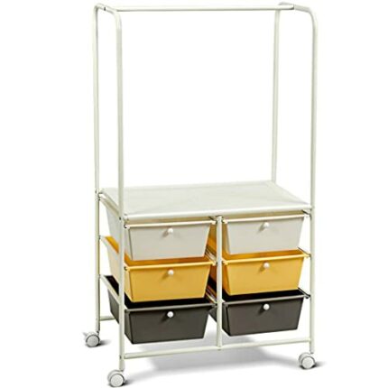 DINGZZ 6 Drawer Rolling Storage Cart Hanging Bar Office Dining Room Kitchen Handle Dining Cart (Color : black-Blue Exorcist1, Size : 1pcs)