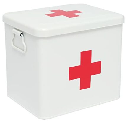 Xbopetda First Aid Kit, First Aid Medicine Supplies Bin - 2-Tier Metal Medicine Storage Tin, First Aid Box with Removable Tray for Home Emergency
