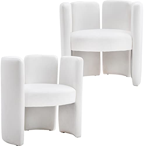 LZAREAL Modern Sherpa Accent Chairs Set of 2 Comfy Upholstered Barrel Side Chair Contemporary Single Sofa Chair for Living Room Bedroom Small Spa