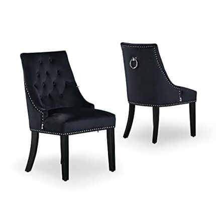 P&N Homewares - Windsor Chair - Black | Tufted Velvet Fabric | Door Knocker | Studded | Dining Chair | Upholstered Accent Side Chair | FREE NEXT