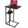 Yusong C Shaped End Table, Small Side Tables Slide Under Sofa Couch Bed, Small TV Tray Bedside Table for Small Spaces, Living Room, Bedroom, Blac