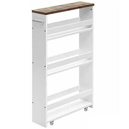 BHVXW 4-layer Rolling -thin Practical Storage Cart Tower Kitchen Storage Box Handle White Storage Cart