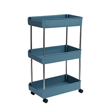 BETTER ANGEL XING 3 Tier Slim Storage Cart Mobile Shelving Unit Organizer Slide Out Storage Rolling Utility Cart Tower Rack For Kitchen Bathroom