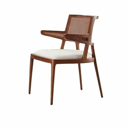 JJZXD Retro Dining Room Furniture With Armrests Backrest Chair Solid Wood Dining Stool Woven Rattan Chair