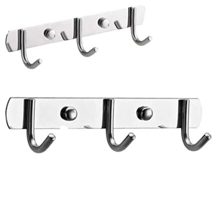 Hook Rack Coat Hook with 3 Hooks, Rustproof Stainless Steel Wall Coat Rack Space Saving Coat Rack for Bedroom Cupboard Bathroom Kitchen 1 Pack