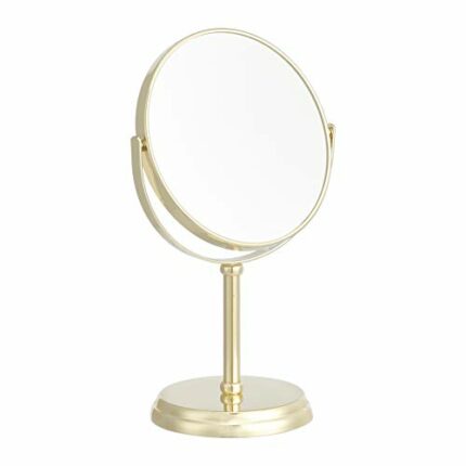 Amazon Basics Round Dressing Table Mirror, Tabletop Mount - 1X/5X Magnification, 7.2x4.92x11.81 Inch, Gold
