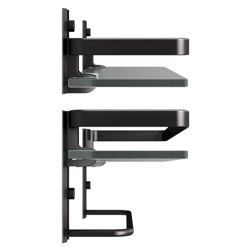 Danpoo Bathroom Shelves Wall Mounted, Tempered Glass Bathroom Shelf with Towel Bar(2 Tier, Matte Black)