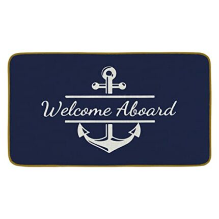 Burosev Welcome Nautical Theme Decorative Doormat, Anchor Boat Floor Mat, Rustic Welcome Aboard Anchor Farmhouse Decor for Home Indoor Outdoor Fr