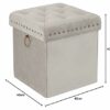 Inspire Me! Home Décor Anastasia Ottoman with Lux Metal Studs and Functional Handle Detailing, Classy Sand Shell Soft Velvet, 40 x 40 x 43 cm, Tu