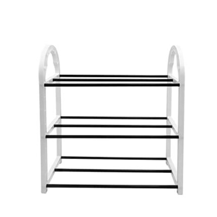 AMOS Mini 3 Tier Shoe Rack Storage Organiser Stackable Shoe Shelf for Hallway Living Room Bedroom White & Black