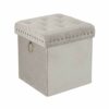 Inspire Me! Home Décor Anastasia Ottoman with Lux Metal Studs and Functional Handle Detailing, Classy Sand Shell Soft Velvet, 40 x 40 x 43 cm, Tu