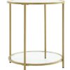 VASAGLE Round Side Table, Small Coffee Table, 2-Tier Tempered Glass End Table with Steel Frame, Bedside Table, with Open Storage Shelf, Modern St